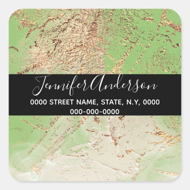 Pegatina Cuadrada Geode faux color verde pintura textura apariencia  (Anverso)
