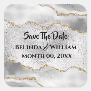 Pegatina Cuadrada Geode faux moda de acuarela de agujeros blancos de