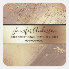 Pegatina Cuadrada Geode faux oro metal shimmer mármol rosa