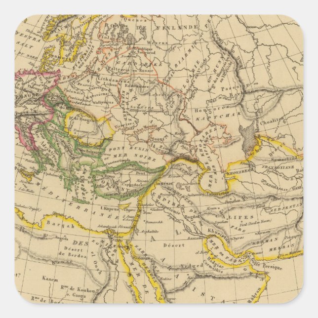 Pegatina Cuadrada Geografía de la Edad Media (Anverso)