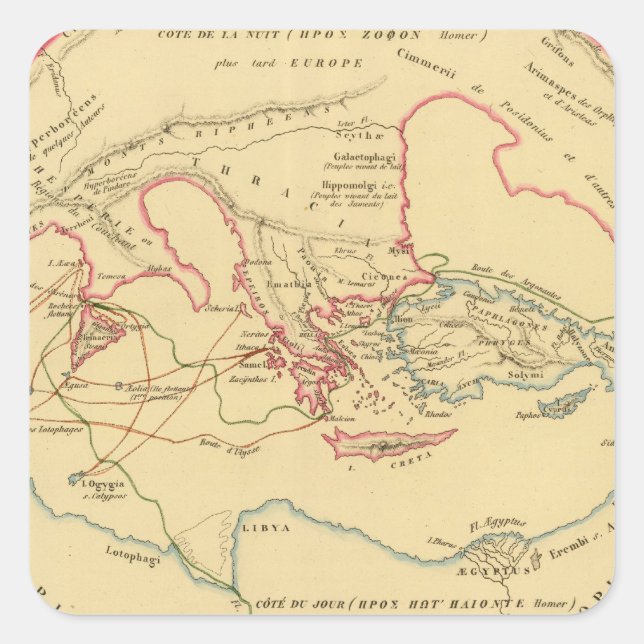 Pegatina Cuadrada Geographie des Grecs Primitive (Anverso)