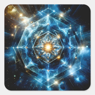 Pegatina Cuadrada Geometría Cósmica Mandala Estrella Universo Abstra