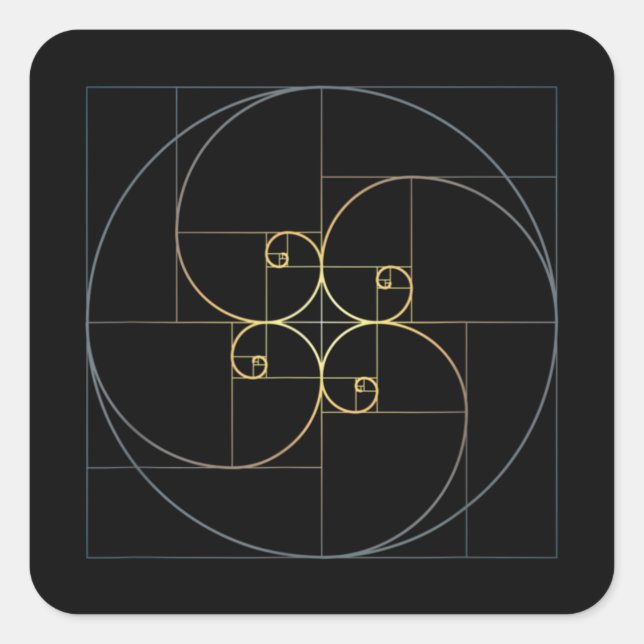 Pegatina Cuadrada Geometría de la relación de oro espiral fibonacci (Anverso)