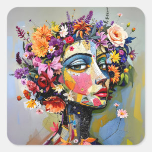 Pegatina Cuadrada "Geometría Floral" - Retrato Botánico