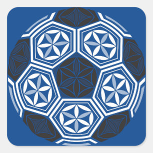 Pegatina Cuadrada geometría sagrada de fútbol azul
