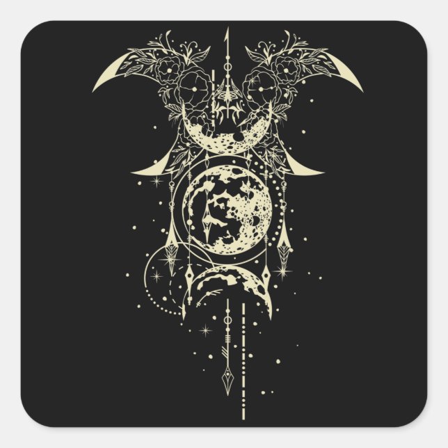 Pegatina Cuadrada Geometría sagrada Luna mística (Anverso)
