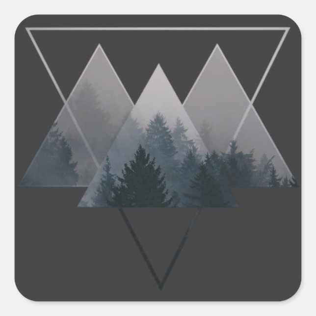 Pegatina Cuadrada Geometría Triángulos Bosque Misty (Anverso)