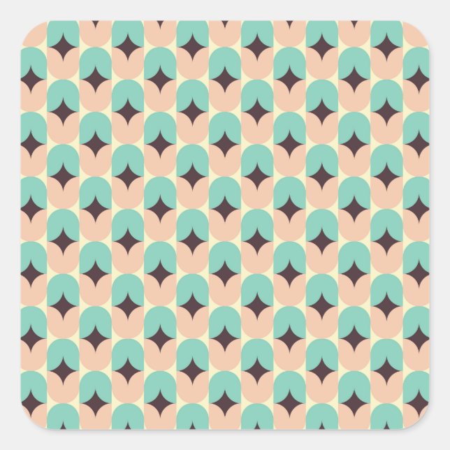 Pegatina Cuadrada Geometric pattern of teal, beige, and black shapes (Anverso)