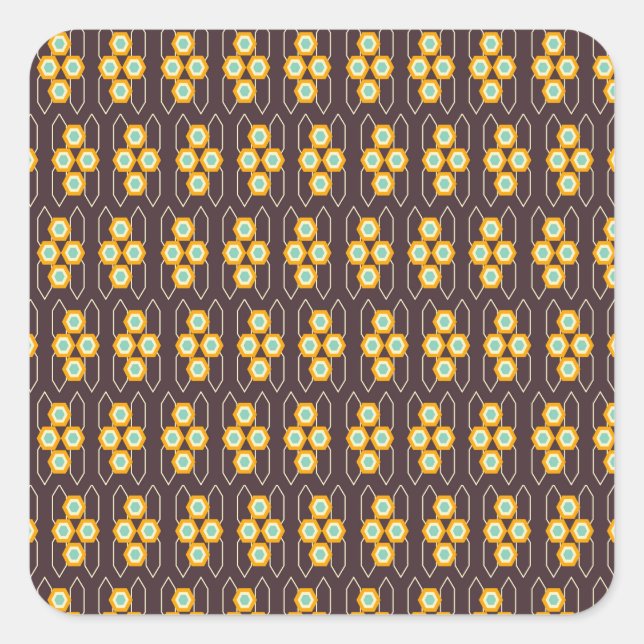 Pegatina Cuadrada Geometric pattern with orange and blue hexagons (Anverso)