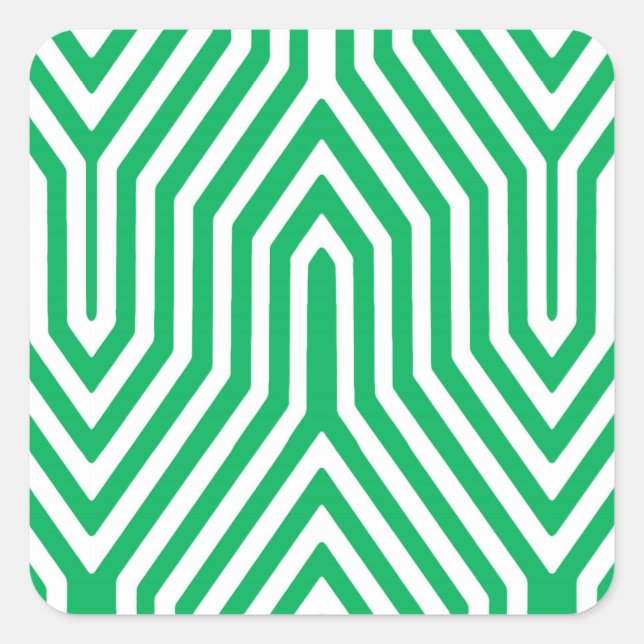 Pegatina Cuadrada Geométrica Art Deco - verde jade y blanco (Anverso)