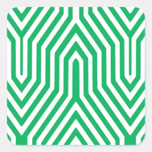 Pegatina Cuadrada Geométrica Art Deco - verde jade y blanco
