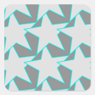 Pegatina Cuadrada Geométrica de estrella moderna - gris y turquesa