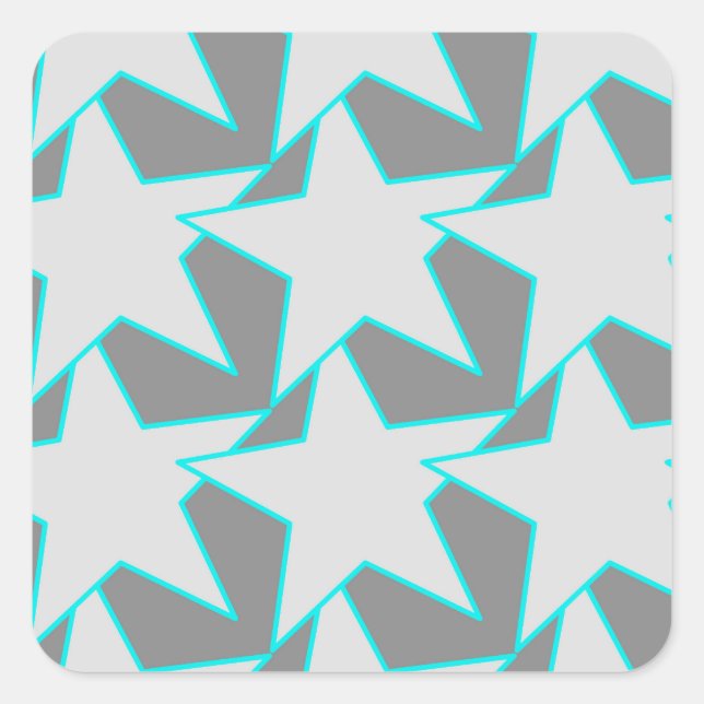 Pegatina Cuadrada Geométrica de estrella moderna - gris y turquesa (Anverso)