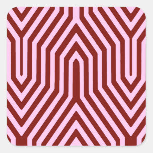 Pegatina Cuadrada Geométrico Art Deco - burdeos y rosa