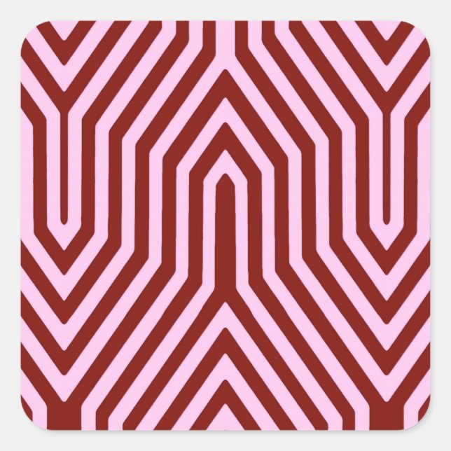 Pegatina Cuadrada Geométrico Art Deco - burdeos y rosa (Anverso)