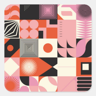 Pegatina Cuadrada Geométrico escandinavo: patrón de arte colorido