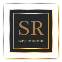 Geométrico Monograma Blanco Y Oro Negro