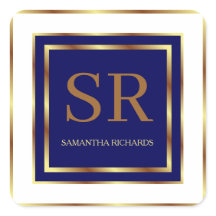 Geométrico Real De Monograma Azul Y Oro