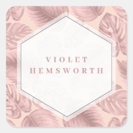 Pegatina Cuadrada Geométrico Tropical Rosa