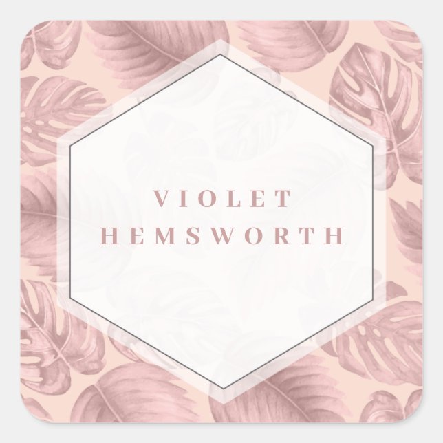 Pegatina Cuadrada Geométrico Tropical Rosa (Anverso)