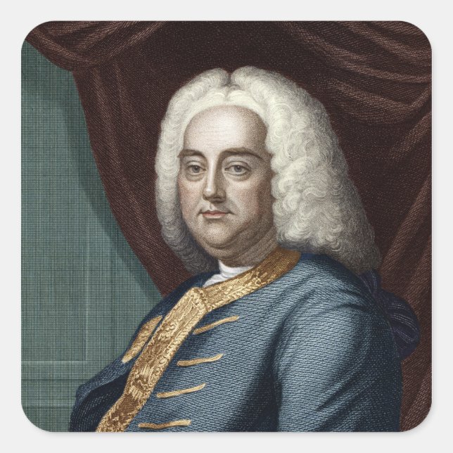 Pegatina Cuadrada George Frederic Handel, grabado por Thomson (Anverso)