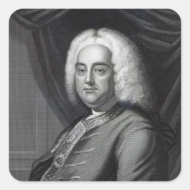 Pegatina Cuadrada George Frederic Handel, grabado por Thomson (Anverso)