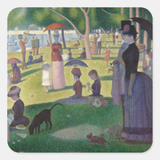 Pegatina Cuadrada GEORGE SEURAT - Un domingo por la tarde 1884