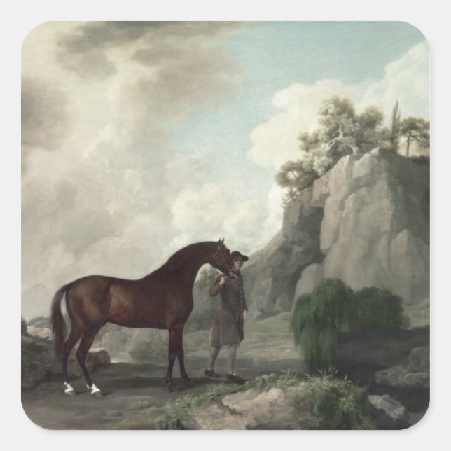 Pegatina Cuadrada George Stubbs | Cato' y Groom (Anverso)
