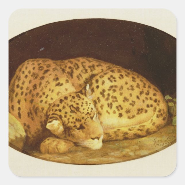 Pegatina Cuadrada George Stubbs | Leopardo durmiente, 1777 (esmalte  (Anverso)