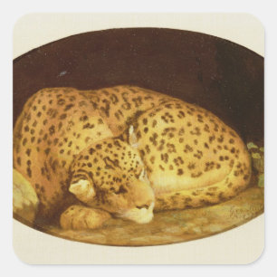 Pegatina Cuadrada George Stubbs   Leopardo durmiente, 1777 (esmalte 