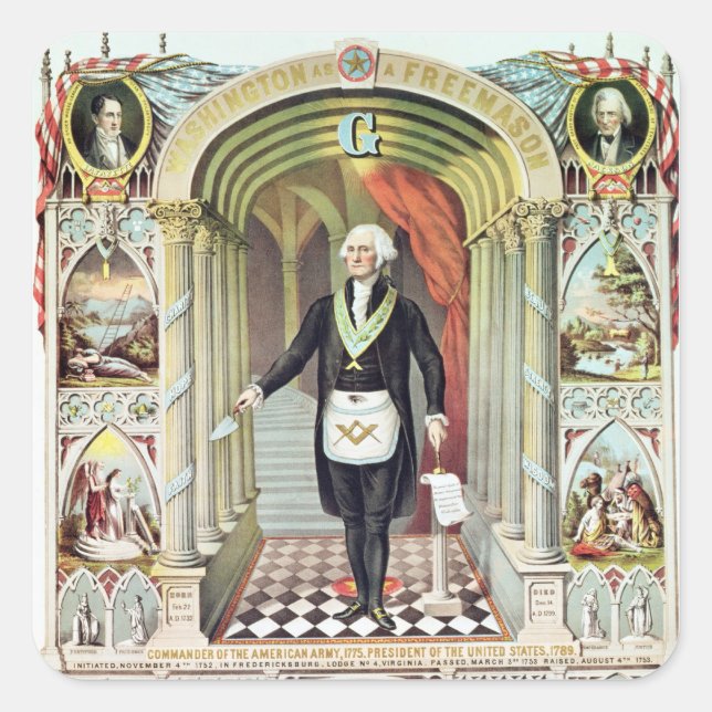 Pegatina Cuadrada George Washington como masón (Anverso)