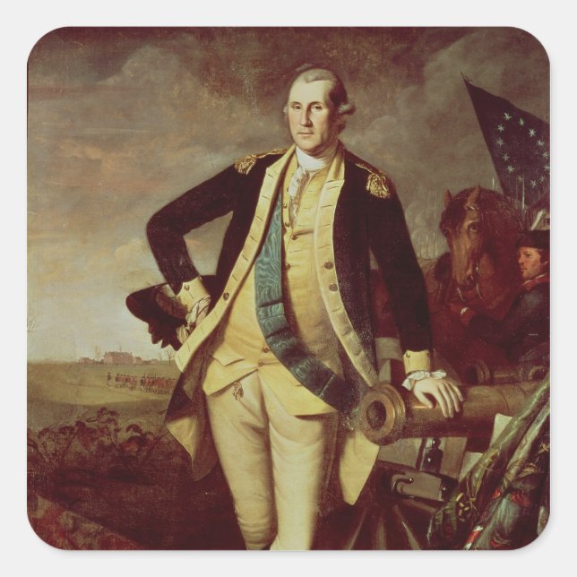 Pegatina Cuadrada George Washington en Princeton, 1779 (Anverso)