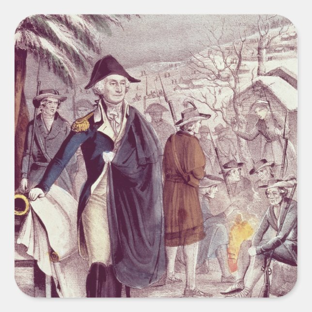 Pegatina Cuadrada George Washington en Valley Forge (Anverso)