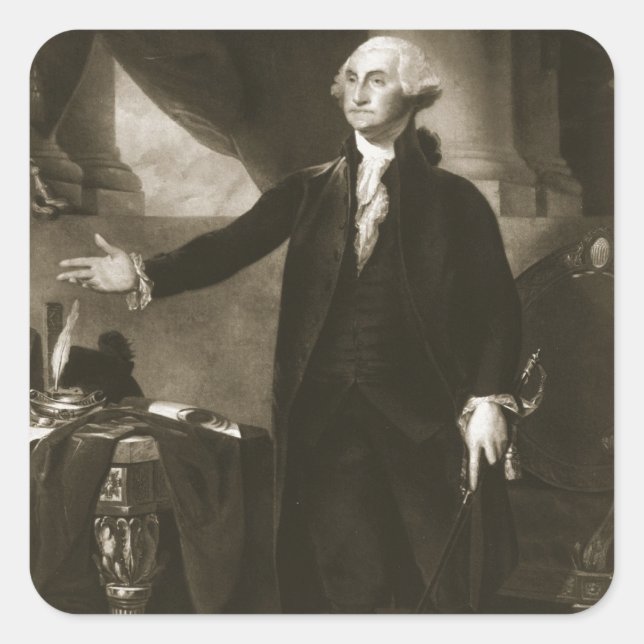 Pegatina Cuadrada George Washington, primer presidente de Estados Un (Anverso)