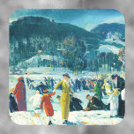 Pegatina Cuadrada George Wesley Bellows -Love of Winter- Christmas<br><div class="desc">This vintage art from George Wesley Bellows reflects the artist's love of winter and cold-weather activities. A 1914 blizzard blanketed New York in snow, providing ample opportunity for the artist to capture this wintry scene. The bright reds, yellows, and greens intensify the winter scene with brushstrokes that convey movement and...</div>