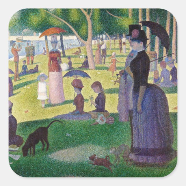 Pegatina Cuadrada Georges Seurat - Domingo en La Grande Jatte (Anverso)