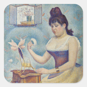 Pegatina Cuadrada Georges Seurat - Joven mujer empolvándose