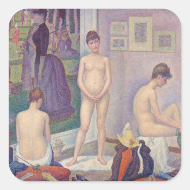Pegatina Cuadrada Georges Seurat - Las modelos (Anverso)