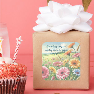 Pegatina Cuadrada Gerbera Daisy Field & Quote