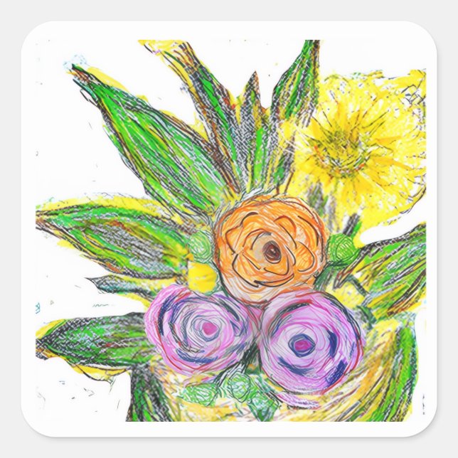 Pegatina Cuadrada Gerberas Daisy (Anverso)