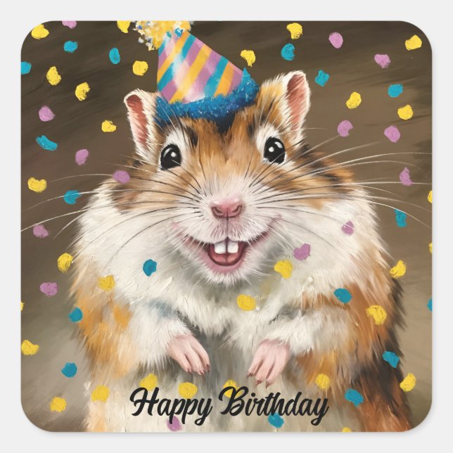 Pegatina Cuadrada Gerbil confetti mongol (Anverso)