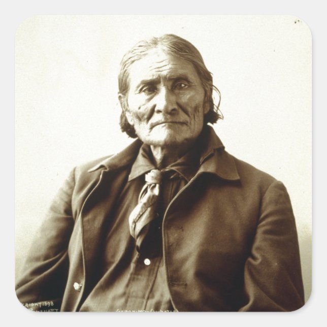 Pegatina Cuadrada Gerónimo (Guiyatle) Apache nativo americano indio (Anverso)