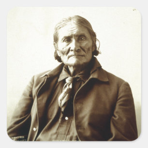 Pegatina Cuadrada Gerónimo (Guiyatle) Apache nativo americano indio