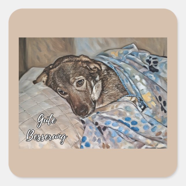 Pegatina Cuadrada Get Well Soon in German Sticker (Anverso)