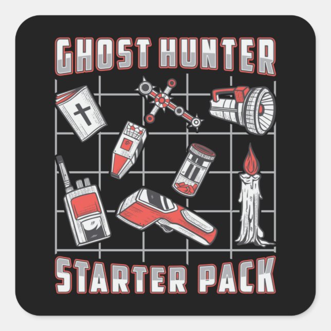 Pegatina Cuadrada Ghost Hunter Starter Pack Caza de fantasmas parano (Anverso)