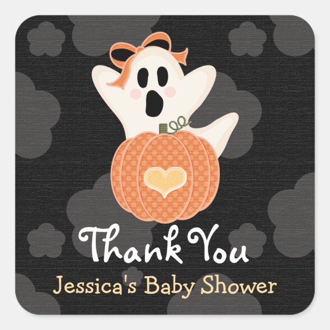 Pegatina Cuadrada Ghost Pumpkin Gracias Pegatinas (Anverso)