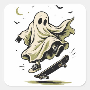 Pegatina Cuadrada Ghost Skateboarder