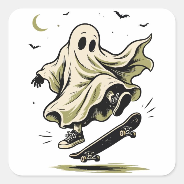 Pegatina Cuadrada Ghost Skateboarder (Anverso)