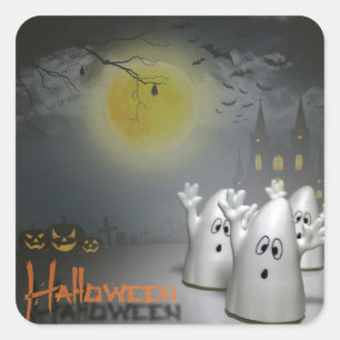 Pegatina Cuadrada Ghostly Halloween