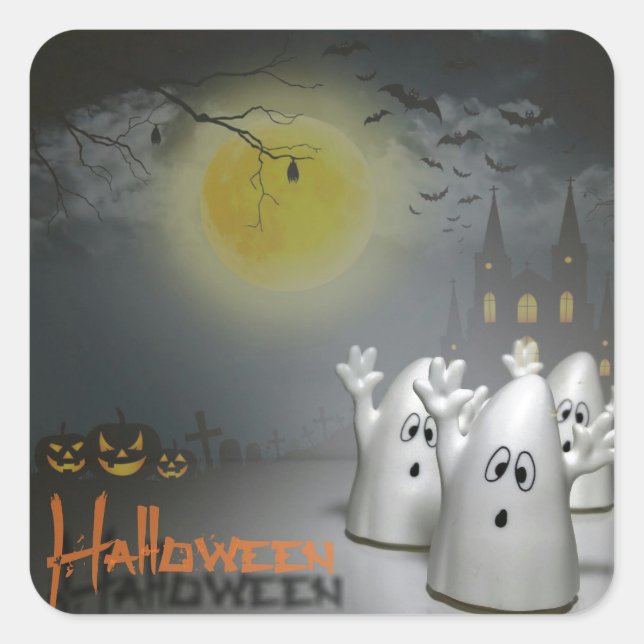 Pegatina Cuadrada Ghostly Halloween (Anverso)